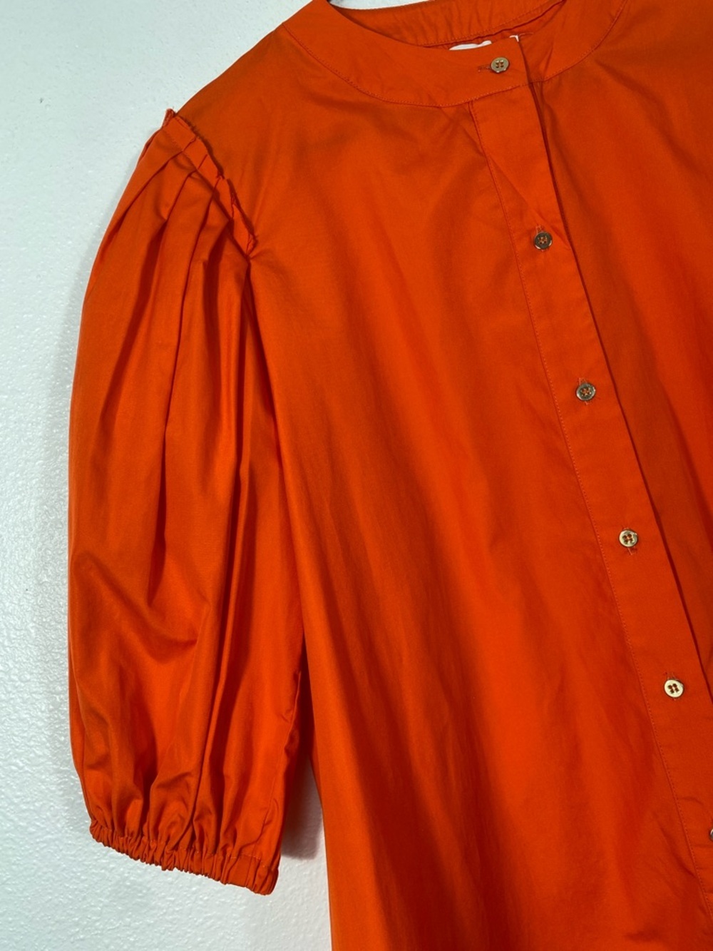 Button-Front Puff-Sleeve Mini Dress in Bold Orange Size 38 - Picture 4 of 16